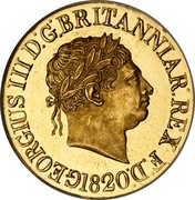 UK Sovereign George III 1820 KM# 674 GEORGIUS III D.F. BRITANNIAR. REX F.D. coin obverse UK Sovereign George III 1820 KM# 674 GEORGIUS III D.F. BRITANNIAR. REX F.D. coin obverse