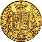 UK Sovereign Victoria 1842 KM# 736.1 BRITANNIARUM REGINA FID: DEF: coin reverse UK Sovereign Victoria 1842 KM# 736.1 BRITANNIARUM REGINA FID: DEF: coin reverse