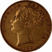 UK Sovereign Victoria 1859 KM# 736.3 VICTORIA DEI GRATIA coin obverse UK Sovereign Victoria 1859 KM# 736.3 VICTORIA DEI GRATIA coin obverse