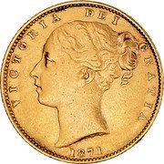 UK Sovereign Victoria 1871 KM# 736.2 VICTORIA DEI GRATIA coin obverse UK Sovereign Victoria 1871 KM# 736.2 VICTORIA DEI GRATIA coin obverse