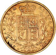 UK Sovereign Victoria 1871 KM# 736.2 BRITANNIARUM REGINA FID: DEF: coin reverse UK Sovereign Victoria 1871 KM# 736.2 BRITANNIARUM REGINA FID: DEF: coin reverse