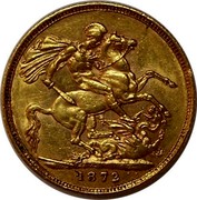 UK Sovereign Victoria 1872 KM# 752 B. P. coin reverse UK Sovereign Victoria 1872 KM# 752 B. P. coin reverse