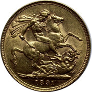 UK Sovereign Victoria 1891 KM# 767 1889 B.P. coin reverse UK Sovereign Victoria 1891 KM# 767 1889 B.P. coin reverse