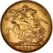 UK Sovereign Victoria 1899 KM# 785 1893 B.P. coin reverse UK Sovereign Victoria 1899 KM# 785 1893 B.P. coin reverse