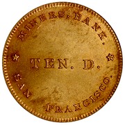 USA Ten. D. 1849 KM# 36 Miners Bank MINERS. BANK. SAN FRANCISCO TEN. D. coin obverse
