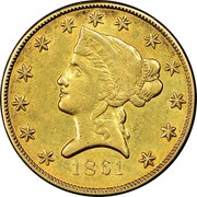 USA Ten D. Liberty Eagle 1861 KM# 68 DATE coin obverse USA Ten D. Liberty Eagle 1861 KM# 68 DATE coin obverse