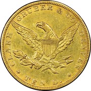 USA Ten D. Liberty Eagle 1861 KM# 68 * CLARK GRUBER & CO DENVER * TEN D. coin reverse USA Ten D. Liberty Eagle 1861 KM# 68 * CLARK GRUBER & CO DENVER * TEN D. coin reverse