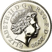 UK Ten Pence Two Lions 2008 Proof KM# 1110c ELIZABETH II D G REG F D 2008 IRB coin obverse UK Ten Pence Two Lions 2008 Proof KM# 1110c ELIZABETH II D G REG F D 2008 IRB coin obverse