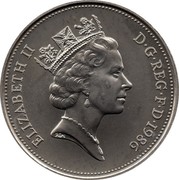 UK Ten Pence Elizabeth II 1986 KM# 938 ELIZABETH II D∙G∙REG∙F∙D∙1992 RDM coin obverse UK Ten Pence Elizabeth II 1986 KM# 938 ELIZABETH II D∙G∙REG∙F∙D∙1992 RDM coin obverse