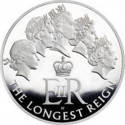 UK Ten Pounds The Longest Reigning British Monarch 2015 British Royal Mint Proof KM# 1302 E II R ST THE LONGEST REIGN coin reverse UK Ten Pounds The Longest Reigning British Monarch 2015 British Royal Mint Proof KM# 1302 E II R ST THE LONGEST REIGN coin reverse