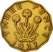UK Three Pence George VI 1937 Proof KM# 849 THREE PENCE *YEAR* coin reverse UK Three Pence George VI 1937 Proof KM# 849 THREE PENCE *YEAR* coin reverse