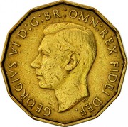 UK Three Pence George VI 1952 Proof KM# 873 GEORGIVS VI D:G:BR:OMN:REX FIDEI DEF. HP coin obverse UK Three Pence George VI 1952 Proof KM# 873 GEORGIVS VI D:G:BR:OMN:REX FIDEI DEF. HP coin obverse