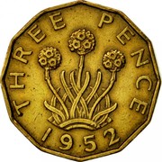 UK Three Pence George VI 1952 Proof KM# 873 THREE PENCE *YEAR* coin reverse UK Three Pence George VI 1952 Proof KM# 873 THREE PENCE *YEAR* coin reverse
