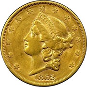 USA Twenty D. Liberty Head 1862 S KM# A74.1 LIBERTY coin obverse USA Twenty D. Liberty Head 1862 S KM# A74.1 LIBERTY coin obverse