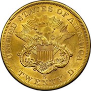 USA Twenty D. Liberty Head 1862 S KM# A74.1 UNITED STATES OF AMERICA TWENTY D. coin reverse USA Twenty D. Liberty Head 1862 S KM# A74.1 UNITED STATES OF AMERICA TWENTY D. coin reverse