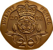 UK Twenty Pence Tudor Rose 2002 British Royal Mint Proof KM# 990b TWENTY PENCE *DATE* 20 coin reverse UK Twenty Pence Tudor Rose 2002 British Royal Mint Proof KM# 990b TWENTY PENCE *DATE* 20 coin reverse