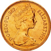 UK Two Pence Elizabeth II 1982 Proof KM# 928 D∙G∙REG∙F∙D∙1984 ELIZABETH∙II coin obverse UK Two Pence Elizabeth II 1982 Proof KM# 928 D∙G∙REG∙F∙D∙1984 ELIZABETH∙II coin obverse
