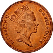 UK Two Pence Elizabeth II 1994 KM# 936a ELIZABETH II D∙G∙REG∙F∙D∙1993 RDM coin obverse UK Two Pence Elizabeth II 1994 KM# 936a ELIZABETH II D∙G∙REG∙F∙D∙1993 RDM coin obverse