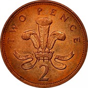 UK Two Pence Elizabeth II 1994 KM# 936a TWO PENCE ICH DIEN 2 coin reverse UK Two Pence Elizabeth II 1994 KM# 936a TWO PENCE ICH DIEN 2 coin reverse