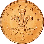 UK Two Pence Elizabeth II 2005 Proof KM# 987 TWO PENCE ICH DIEN 2 coin reverse UK Two Pence Elizabeth II 2005 Proof KM# 987 TWO PENCE ICH DIEN 2 coin reverse