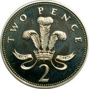UK Two Pence Welsh Plumes and Crown 2000 KM# 987b TWO PENCE ICH DIEN 2 coin reverse UK Two Pence Welsh Plumes and Crown 2000 KM# 987b TWO PENCE ICH DIEN 2 coin reverse