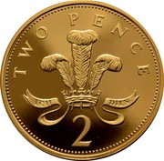UK Two Pence Welsh Plumes and Crown 2002 British Royal Mint Proof KM# 987c TWO PENCE ICH DIEN 2 coin reverse UK Two Pence Welsh Plumes and Crown 2002 British Royal Mint Proof KM# 987c TWO PENCE ICH DIEN 2 coin reverse