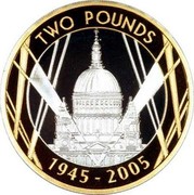 UK Two Pounds 60th Anniversary of End of World War II 2005 British Royal Mint Proof KM# 1056a TWO POUNDS 1945-2005 coin reverse UK Two Pounds 60th Anniversary of End of World War II 2005 British Royal Mint Proof KM# 1056a TWO POUNDS 1945-2005 coin reverse