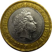 UK Two Pounds 60th Anniversary of End of World War II (2005) British Royal Mint KM# 1056 ELIZABETH∙II∙DEI∙GRA∙REG∙FID∙DEF ∙ IRB coin obverse UK Two Pounds 60th Anniversary of End of World War II (2005) British Royal Mint KM# 1056 ELIZABETH∙II∙DEI∙GRA∙REG∙FID∙DEF ∙ IRB coin obverse