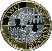 UK Two Pounds Act of Union 2007 British Royal Mint Proof KM# 1076a TWO 2007 POUNDS 1707 coin reverse UK Two Pounds Act of Union 2007 British Royal Mint Proof KM# 1076a TWO 2007 POUNDS 1707 coin reverse
