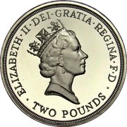 UK Two Pounds Commonwealth Games 1986 1986 Proof KM# 947b ELIZABETH∙II∙DEI∙GRATIA∙REGINA∙F∙D ∙ TWO POUNDS ∙ RDM coin obverse UK Two Pounds Commonwealth Games 1986 1986 Proof KM# 947b ELIZABETH∙II∙DEI∙GRATIA∙REGINA∙F∙D ∙ TWO POUNDS ∙ RDM coin obverse