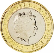 UK Two Pounds First Railway Locomotive 2004 British Royal Mint Proof KM# 1049 ELIZABETH∙II∙DEI∙GRA∙REG∙FID∙DEF ∙ IRB coin obverse UK Two Pounds First Railway Locomotive 2004 British Royal Mint Proof KM# 1049 ELIZABETH∙II∙DEI∙GRA∙REG∙FID∙DEF ∙ IRB coin obverse