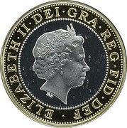 UK Two Pounds First Railway Locomotive 2004 British Royal Mint KM# 1049a ELIZABETH∙II∙DEI∙GRA∙REG∙FID∙DEF ∙ IRB coin obverse UK Two Pounds First Railway Locomotive 2004 British Royal Mint KM# 1049a ELIZABETH∙II∙DEI∙GRA∙REG∙FID∙DEF ∙ IRB coin obverse