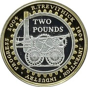 UK Two Pounds First Railway Locomotive 2004 British Royal Mint KM# 1049a 2004 R. TREVITHICK 1804 INVENTION-INDUSTRY-PROGRESS TWO POUNDS coin reverse UK Two Pounds First Railway Locomotive 2004 British Royal Mint KM# 1049a 2004 R. TREVITHICK 1804 INVENTION-INDUSTRY-PROGRESS TWO POUNDS coin reverse