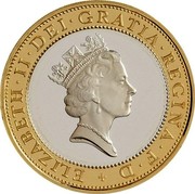 UK Two Pounds History of Technological Achievement 1997 KM# 976 ELIZABETH∙II∙DEI∙GRATIA∙REGINA∙F∙D + RDM coin obverse UK Two Pounds History of Technological Achievement 1997 KM# 976 ELIZABETH∙II∙DEI∙GRATIA∙REGINA∙F∙D + RDM coin obverse