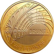 UK Two Pounds Isambard Kingdom Brunel - Paddington Station 2006 British Royal Mint Proof KM# 1061 2006 BRUNEL TWO POUNDS coin reverse UK Two Pounds Isambard Kingdom Brunel - Paddington Station 2006 British Royal Mint Proof KM# 1061 2006 BRUNEL TWO POUNDS coin reverse