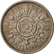 UK Two Shillings Florin 1953 KM# 892 FID: DEF: E∙F C∙T TWO SHILLINGS 1953 coin reverse UK Two Shillings Florin 1953 KM# 892 FID: DEF: E∙F C∙T TWO SHILLINGS 1953 coin reverse