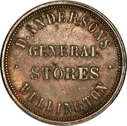 New Zealand 1/2 Penny Anderson's D. (Wellington) (1860-1869) KM# Tn2 D.ANDERSON'S ∙ GENERAL STORES ∙ WELLINGTON coin obverse New Zealand 1/2 Penny Anderson's D. (Wellington) (1860-1869) KM# Tn2 D.ANDERSON'S ∙ GENERAL STORES ∙ WELLINGTON coin obverse