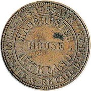 New Zealand 1/2 Penny Forsaith T. S. (Auckland) 1858 KM# Tn18 T. S. FORSAITH MANCHESTER HOUSE AUCKLAND WHOLESALE AND RETAIL DRAPER coin obverse New Zealand 1/2 Penny Forsaith T. S. (Auckland) 1858 KM# Tn18 T. S. FORSAITH MANCHESTER HOUSE AUCKLAND WHOLESALE AND RETAIL DRAPER coin obverse