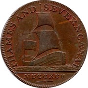 UK 1/2 Penny (Gloucestershire - Brimscombe Port) THAMES AND SEVERN CANAL MDCCXCV ----X---- coin obverse UK 1/2 Penny (Gloucestershire - Brimscombe Port) THAMES AND SEVERN CANAL MDCCXCV ----X---- coin obverse
