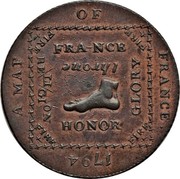 UK 1/2 Penny (Map of France) MAP OF FRANCE FRA-NCE RE/LI/GI/ON HONOR GLORY THRONE coin obverse