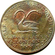 UK 1/2 Penny Middlesex - William Waterhouse Lad Lane 1798 date period approx. 1798-1800; rare PAYABLE AT THE MAIL COACH OFFICE LAD-LANE LONDON W.W coin obverse