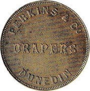 New Zealand 1/2 Penny Perkins & Co. Dunedin (1860-1866) KM# Tn57 PERKINS & CO. DRAPERS DUNEDIN coin obverse New Zealand 1/2 Penny Perkins & Co. Dunedin (1860-1866) KM# Tn57 PERKINS & CO. DRAPERS DUNEDIN coin obverse