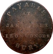 UK 1/2 Penny (Suffolk - Bury / J. Goer) PAYABLE AT JAMS, GOERS IRONMONGER BURY. coin reverse