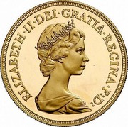 UK 1/2 Sovereign Half Sovereign - Elizabeth II 1980 Proof KM# 922 ELIZABETH∙II∙DEI∙GRATIA∙REGINA∙F:D: coin obverse UK 1/2 Sovereign Half Sovereign - Elizabeth II 1980 Proof KM# 922 ELIZABETH∙II∙DEI∙GRATIA∙REGINA∙F:D: coin obverse