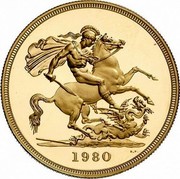 UK 1/2 Sovereign Half Sovereign - Elizabeth II 1980 Proof KM# 922 1980 B.P. coin reverse UK 1/2 Sovereign Half Sovereign - Elizabeth II 1980 Proof KM# 922 1980 B.P. coin reverse