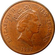 New Zealand 1 Cent Elizabeth II (3rd portrait) 1987 (l) Sets only KM# 58 ELIZABETH II NEW ZEALAND *YEAR* RDM coin obverse New Zealand 1 Cent Elizabeth II (3rd portrait) 1987 (l) Sets only KM# 58 ELIZABETH II NEW ZEALAND *YEAR* RDM coin obverse
