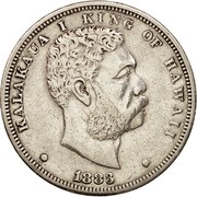 USA 1 D Kalakaua I 1883 KM# 7 KALAKAUA I KING OF HAWAII coin obverse USA 1 D Kalakaua I 1883 KM# 7 KALAKAUA I KING OF HAWAII coin obverse