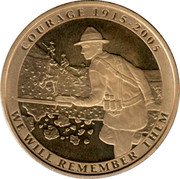 New Zealand 1 Dollar Anzac 2005 Proof KM# 157 COURAGE 1915 - 2005 WE WILL REMEMBER THEM coin reverse New Zealand 1 Dollar Anzac 2005 Proof KM# 157 COURAGE 1915 - 2005 WE WILL REMEMBER THEM coin reverse