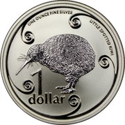 New Zealand 1 Dollar Little spotted kiwi 2004 (c) Proof KM# 152a ONE OUNCE FINE SILVER LITTLE SPOTTED KIWI 1 DOLLAR coin reverse New Zealand 1 Dollar Little spotted kiwi 2004 (c) Proof KM# 152a ONE OUNCE FINE SILVER LITTLE SPOTTED KIWI 1 DOLLAR coin reverse