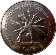 New Zealand 1 Dollar XIV Commonwealth Games Gymnast 1989 KM# 68 XIVTH COMMONWEALTH GAMES, AUCKLAND 1 DOLLAR coin reverse